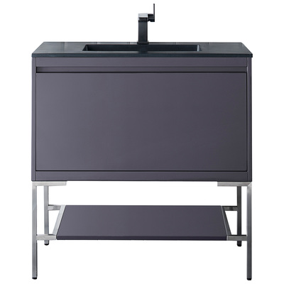 James Martin Bathroom Vanities, Single Sink Vanities, 30-40, Transitional, Gray, With Top and Sink, Modern Gray Glossy, Transitional, Charcoal Black, Yellow Poplar Solids, Plywood Panels and MDF, Vanity, 840108926068, 801V35.4MGGBNKCHB