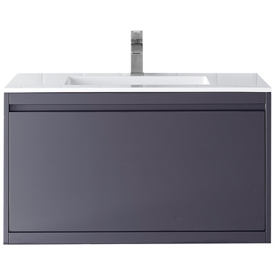 James Martin Bathroom Vanities, Single Sink Vanities, 30-40, Transitional, Gray, With Top and Sink, Modern Gray Glossy, Transitional, Glossy White, Yellow Poplar Solids, Plywood Panels and MDF, Vanity, 840108926099, 801V35.4MGGGW