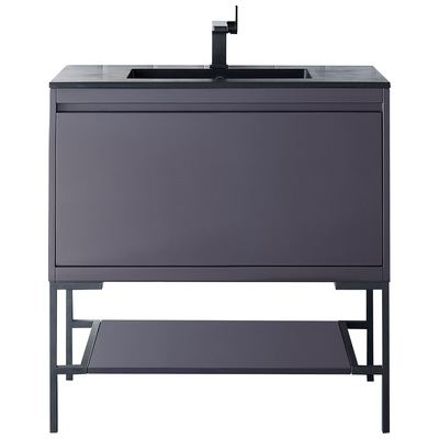 James Martin Bathroom Vanities, Single Sink Vanities, 30-40, Transitional, Gray, With Top and Sink, Modern Gray Glossy, Transitional, Charcoal Black, Yellow Poplar Solids, Plywood Panels and MDF, Vanity, 840108926129, 801V35.4MGGMBKCHB