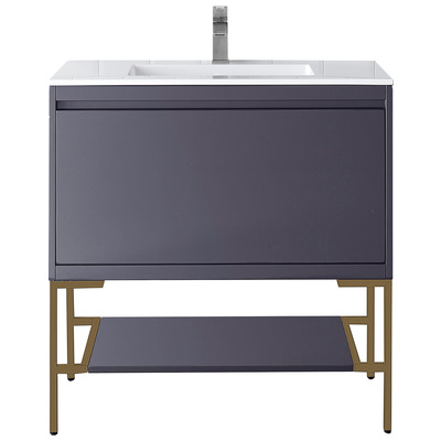 James Martin Bathroom Vanities, Single Sink Vanities, 30-40, Transitional, Gray, With Top and Sink, Modern Gray Glossy, Transitional, Glossy White, Yellow Poplar Solids, Plywood Panels and MDF, Vanity, 840108931932, 801V35.4MGGRGDGW