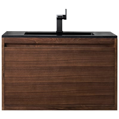 James Martin Bathroom Vanities, Single Sink Vanities, 30-40, Transitional, Dark Brown, With Top and Sink, Mid-Century Walnut, Transitional, Charcoal Black, Yellow Poplar Solids, Plywood Panels and MDF, Walnut Venners, Vanity, 840108926167, 801V35.4