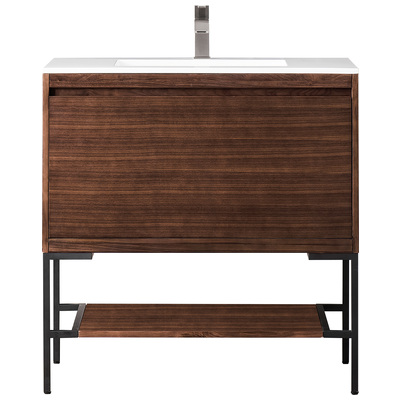James Martin Bathroom Vanities, Single Sink Vanities, 30-40, Transitional, Dark Brown, With Top and Sink, Mid-Century Walnut, Transitional, Glossy White, Yellow Poplar Solids, Plywood Panels and MDF, Walnut Venners, Vanity, 840108926211, 801V35.4WLTM