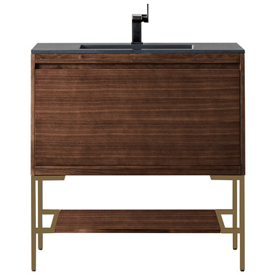 James Martin Bathroom Vanities, Single Sink Vanities, 30-40, Transitional, Dark Brown, With Top and Sink, Mid-Century Walnut, Transitional, Charcoal Black, Yellow Poplar Solids, Plywood Panels and MDF, Walnut Venners, Vanity, 840108931949, 801V35.4WL