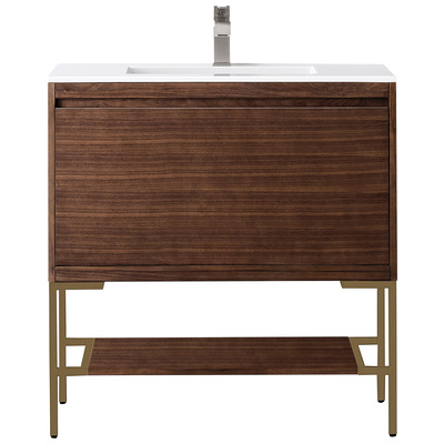 James Martin Bathroom Vanities, Single Sink Vanities, 30-40, Transitional, Dark Brown, With Top and Sink, Mid-Century Walnut, Transitional, Glossy White, Yellow Poplar Solids, Plywood Panels and MDF, Walnut Venners, Vanity, 840108931956, 801V35.4WL