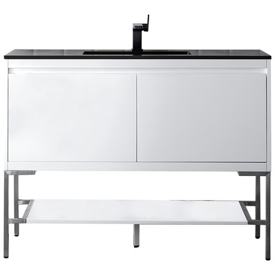 James Martin Bathroom Vanities, Single Sink Vanities, 40-50, Transitional, White, With Top and Sink, Glossy White, Transitional, Charcoal Black, Yellow Poplar Solids, Plywood Panels and MDF, Vanity, 840108926228, 801V47.3GWBNKCHB