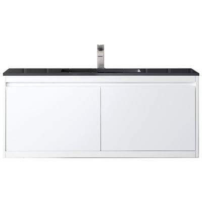 James Martin Bathroom Vanities, Single Sink Vanities, 40-50, Transitional, White, With Top and Sink, Glossy White, Transitional, Charcoal Black, Yellow Poplar Solids, Plywood Panels and MDF, Vanity, 840108926242, 801V47.3GWCHB