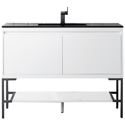 James Martin Bathroom Vanities, Single Sink Vanities, 40-50, Transitional, White, With Top and Sink, Glossy White, Transitional, Charcoal Black, Yellow Poplar Solids, Plywood Panels and MDF, Vanity, 840108926280, 801V47.3GWMBKCHB