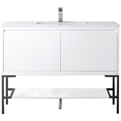 James Martin Bathroom Vanities, Single Sink Vanities, 40-50, Transitional, White, With Top and Sink, Glossy White, Transitional, Glossy White, Yellow Poplar Solids, Plywood Panels and MDF, Vanity, 840108926297, 801V47.3GWMBKGW