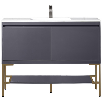 Bathroom Vanities James Martin Milan Yellow Poplar Solids Plywood Modern Gray Glossy Modern Gray Glossy 801V47.3MGGRGDGW 840108931994 Vanity Single Sink Vanities 40-50 Transitional Gray With Top and Sink 