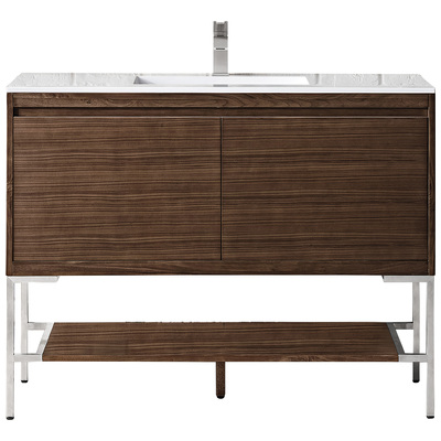 James Martin Bathroom Vanities, Single Sink Vanities, 40-50, Transitional, Dark Brown, With Top and Sink, Mid-Century Walnut, Transitional, Glossy White, Yellow Poplar Solids, Plywood Panels and MDF, Walnut Venners, Vanity, 840108926396, 801V47.3WL