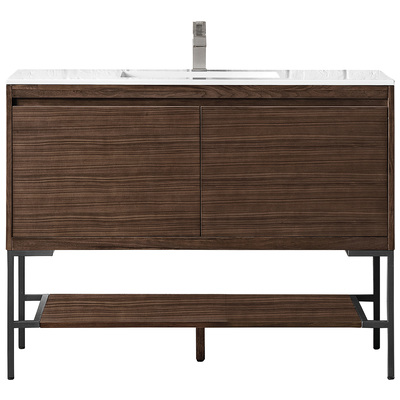 James Martin Bathroom Vanities, Single Sink Vanities, 40-50, Transitional, Dark Brown, With Top and Sink, Mid-Century Walnut, Transitional, Glossy White, Yellow Poplar Solids, Plywood Panels and MDF, Walnut Venners, Vanity, 840108926457, 801V47.3WLTM