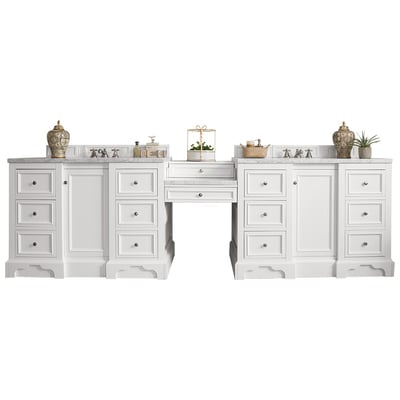 James Martin Bathroom Vanities, Double Sink Vanities, Over 90, Modern, White, With Top and Sink, Bright White, Modern, Arctic Fall, Yellow Poplar, Plywood Panels and MDF, Vanity, 846871065928, 825-V118-BW-DU-AF
