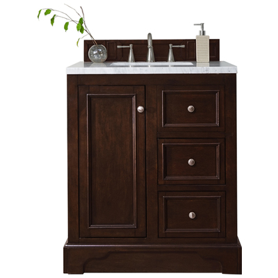James Martin Bathroom Vanities, Single Sink Vanities, 30-40, Modern, Dark Brown, With Top and Sink, Burnished Mahogany, Modern, Arctic Fall Solid Surface, Yellow Poplar, Plywood Panels and MDF, Vanity, 846871062453, 825-V30-BNM-3AF