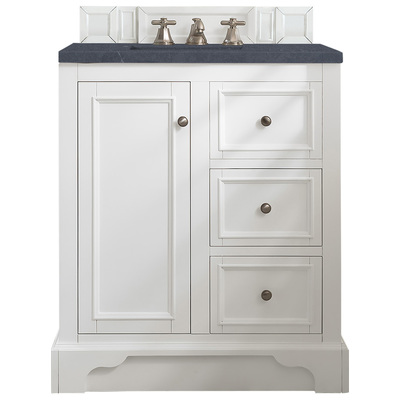 James Martin Bathroom Vanities, Single Sink Vanities, 30-40, Modern, White, With Top and Sink, Bright White, Modern, Charcoal Soapstone Quartz, Yellow Poplar, Plywood Panels and MDF, Vanity, 846871085919, 825-V30-BW-3CSP