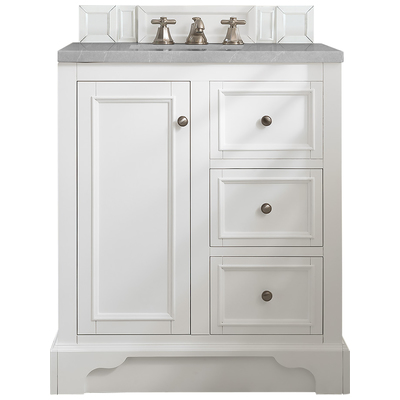 James Martin Bathroom Vanities, Single Sink Vanities, 30-40, Modern, White, With Top and Sink, Bright White, Modern, Eternal Serena Quartz, Yellow Poplar, Plywood Panels and MDF, Vanity, 840108920455, 825-V30-BW-3ESR