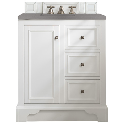 James Martin Bathroom Vanities, Single Sink Vanities, 30-40, Modern, White, With Top and Sink, Bright White, Modern, Grey Expo Quartz, Yellow Poplar, Plywood Panels and MDF, Vanity, 846871085940, 825-V30-BW-3GEX
