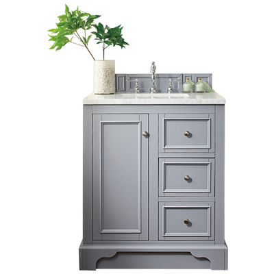 James Martin Bathroom Vanities, Single Sink Vanities, 30-40, Modern, Gray, With Top and Sink, Silver Gray, Modern, Arctic Fall Solid Surface, Yellow Poplar, Plywood Panels and MDF, Vanity, 846871062538, 825-V30-SL-3AF