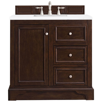 James Martin Bathroom Vanities, Single Sink Vanities, 30-40, Modern, Dark Brown, With Top and Sink, Burnished Mahogany, Modern, Arctic Fall Solid Surface, Yellow Poplar, Plywood Panels and MDF, Vanity, 846871062576, 825-V36-BNM-3AF
