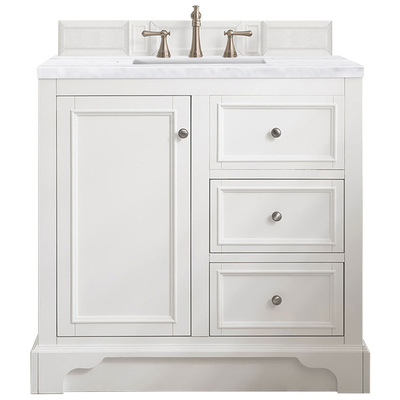 James Martin Bathroom Vanities, Single Sink Vanities, 30-40, Modern, White, With Top and Sink, Bright White, Modern, Arctic Fall Solid Surface, Yellow Poplar, Plywood Panels and MDF, Vanity, 846871062644, 825-V36-BW-3AF