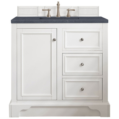 James Martin Bathroom Vanities, Single Sink Vanities, 30-40, Modern, White, With Top and Sink, Bright White, Modern, Charcoal Soapstone Quartz, Yellow Poplar, Plywood Panels and MDF, Vanity, 846871086152, 825-V36-BW-3CSP