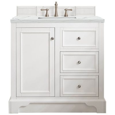 James Martin Bathroom Vanities, Single Sink Vanities, 30-40, Modern, White, With Top and Sink, Bright White, Modern, Ethereal Noctis, Yellow Poplar, Plywood Panels and MDF, Vanity, 840108941351, 825-V36-BW-3ENC