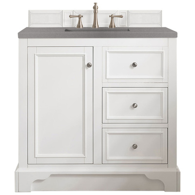 James Martin Bathroom Vanities, Single Sink Vanities, 30-40, Modern, White, With Top and Sink, Bright White, Modern, Grey Expo Quartz, Yellow Poplar, Plywood Panels and MDF, Vanity, 846871086183, 825-V36-BW-3GEX