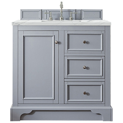 James Martin Bathroom Vanities, Single Sink Vanities, 30-40, Modern, Gray, With Top and Sink, Silver Gray, Modern, Ethereal Noctis, Yellow Poplar, Plywood Panels and MDF, Vanity, 840108941375, 825-V36-SL-3ENC