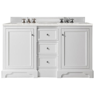 Bathroom Vanities James Martin De Soto Yellow Poplar Plywood Panels Bright White Bright White 825-V60D-BW-3ESR 840108920547 Vanity Double Sink Vanities 50-70 Modern White With Top and Sink 