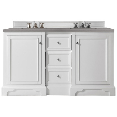 James Martin Bathroom Vanities, Double Sink Vanities, 50-70, Modern, White, With Top and Sink, Bright White, Modern, Grey Expo Quartz, Yellow Poplar, Plywood Panels and MDF, Vanity, 846871086664, 825-V60D-BW-3GEX