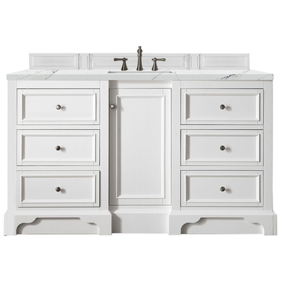 James Martin Bathroom Vanities, Single Sink Vanities, 50-70, Modern, White, With Top and Sink, Bright White, Modern, Ethereal Noctis Quartz, Yellow Poplar, Plywood Panels and MDF, Vanity, 840108941474, 825-V60S-BW-3ENC