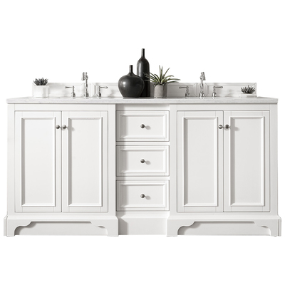 James Martin Bathroom Vanities, Double Sink Vanities, 70-90, Modern, White, With Top and Sink, Bright White, Modern, Carrara Marble, Yellow Poplar, Plywood Panels and MDF, Vanity, 846871063658, 825-V72-BW-3CAR