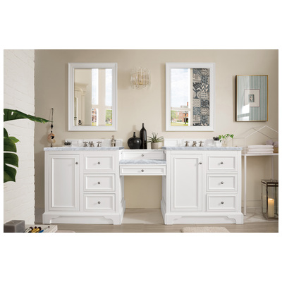 James Martin Bathroom Vanities, Double Sink Vanities, Over 90, Modern, White, With Top and Sink, Bright White, Modern, Carrara Marble, Yellow Poplar, Plywood Panels and MDF, Vanity, 846871065843, 825-V94-BW-DU-CAR