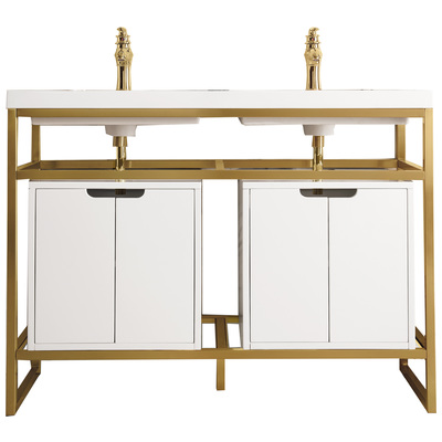 James Martin Bathroom Vanities, Double Sink Vanities, 40-50, Modern, With Top and Sink, Radiant Gold, Modern, White Glossy, Stainless Steel, Console, 840108930638, C105V47RGDSCGWWG