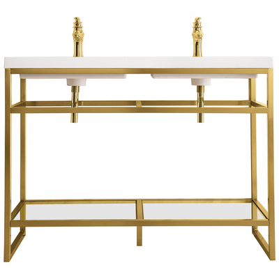 James Martin Bathroom Vanities, Double Sink Vanities, 40-50, Modern, With Top and Sink, Radiant Gold, Modern, White Glossy, Stainless Steel, Console, 840108930652, C105V47RGDWG