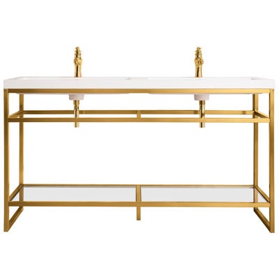 Bathroom Vanities James Martin Boston Stainless Steel Radiant Gold Radiant Gold C105V63RGDWG 840108930775 Console Double Sink Vanities 50-70 Modern With Top and Sink 