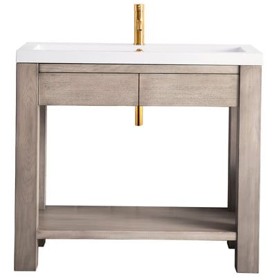 James Martin Bathroom Vanities, Single Sink Vanities, 30-40, Transitional, Gray, With Top and Sink, Platinum Ash, Transitional, White Glossy, Ash Solids, Plywood Panels, Ash Veneers, Console, 840108930805, C205V39.5PTAWG