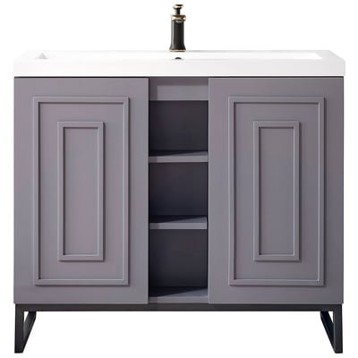 James Martin Bathroom Vanities, Single Sink Vanities, 30-40, Modern, Gray, With Top and Sink, Gray Smoke, Modern, White Glossy, Yellow Poplar Solids, Plywood Panels and MDF, Vanity, 840108931017, E110V39.5GSMMBKWG