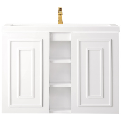 James Martin Bathroom Vanities, Single Sink Vanities, 30-40, Modern, White, With Top and Sink, Glossy White, Modern, White Glossy, Yellow Poplar Solids, Plywood Panels and MDF, Vanity, 840108931079, E110V39.5GWWG