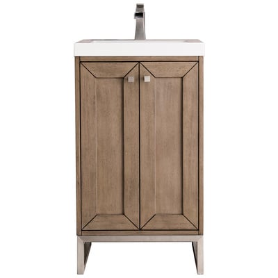 James Martin Bathroom Vanities, Single Sink Vanities, Under 30, Transitional, Light Brown, With Top and Sink, Whitewashed Walnut, Transitional, White Glossy, Parawood Solids, Plywood Panels and MDF, Walnut Veneers, Vanity, 840108931369, E303V20WWBNKW