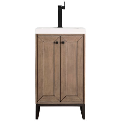 James Martin Bathroom Vanities, Single Sink Vanities, Under 30, Transitional, Light Brown, With Top and Sink, Whitewashed Walnut, Transitional, White Glossy, Parawood Solids, Plywood Panels and MDF, Walnut Veneers, Vanity, 840108931376, E303V20WWMBKW