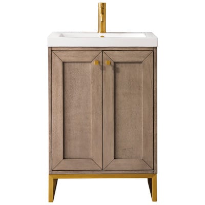 James Martin Bathroom Vanities, Single Sink Vanities, Under 30, Transitional, Light Brown, With Top and Sink, Whitewashed Walnut, Transitional, White Glossy, Parawood Solids, Plywood Panels and MDF, Walnut Veneers, Vanity, 840108931383, E303V20WWRGDW