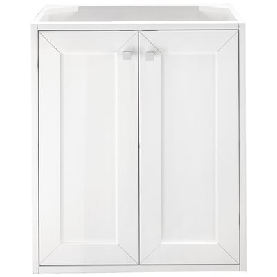 James Martin Bathroom Vanities, Single Sink Vanities, Under 30, Transitional, White, Wall Mount Vanities, Glossy White, Transitional, Yellow Poplar Solids, Plywood Panels and MDF, Cabinet, 840108902758, E303-V24-GW