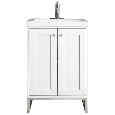 James Martin Bathroom Vanities, Single Sink Vanities, Under 30, Transitional, White, With Top and Sink, Glossy White, Transitional, White Glossy, Yellow Poplar Solids, Plywood Panels and MDF, Vanity, 840108931406, E303V24GWBNKWG