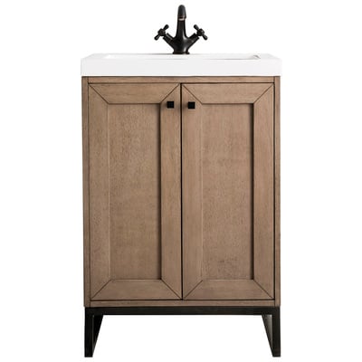 James Martin Bathroom Vanities, Single Sink Vanities, Under 30, Transitional, Light Brown, With Top and Sink, Whitewashed Walnut, Transitional, White Glossy, Parawood Solids, Plywood Panels and MDF, Walnut Veneers, Vanity, 840108931499, E303V24WWMB