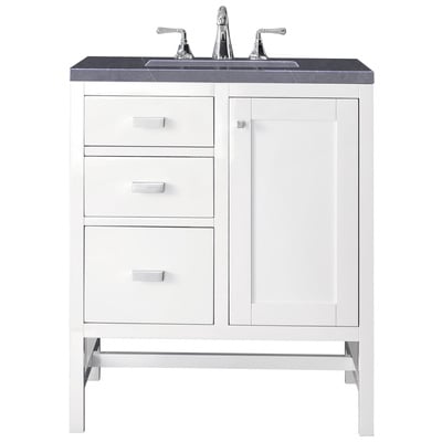 James Martin Bathroom Vanities, Single Sink Vanities, Under 30, Traditional, White, With Top and Sink, Glossy White, Traditional, Transitional, Charcoal Soapstone, Yellow Poplar Solids, Plywood Panels and MDF, Vanity, 840108914287, E444-V30-GW-3CSP