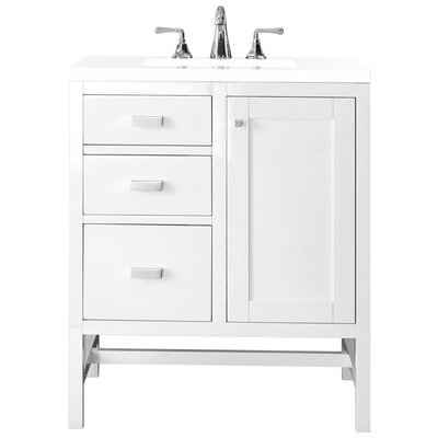 James Martin Bathroom Vanities, Single Sink Vanities, Under 30, Traditional, White, With Top and Sink, Glossy White, Traditional, Transitional, White Zeus, Yellow Poplar Solids, Plywood Panels and MDF, Vanity, 840108954283, E444-V30-GW-3WZ