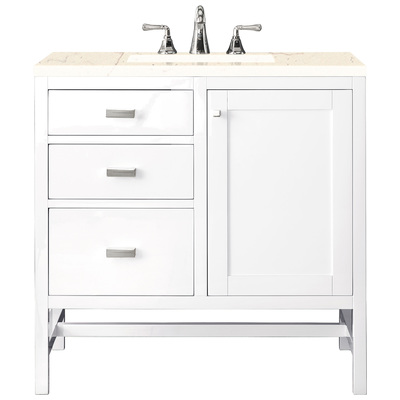 Bathroom Vanities James Martin Addison Yellow Poplar Solids Plywood Glossy White Glossy White E444-V36-GW-3EMR 840108914416 Vanity Single Sink Vanities 30-40 Traditional White With Top and Sink 