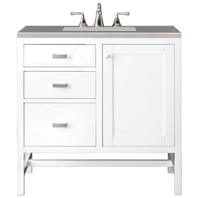 James Martin Bathroom Vanities, Single Sink Vanities, 30-40, Traditional, White, With Top and Sink, Glossy White, Traditional, Transitional, Grey Expo, Yellow Poplar Solids, Plywood Panels and MDF, Vanity, 840108914386, E444-V36-GW-3GEX