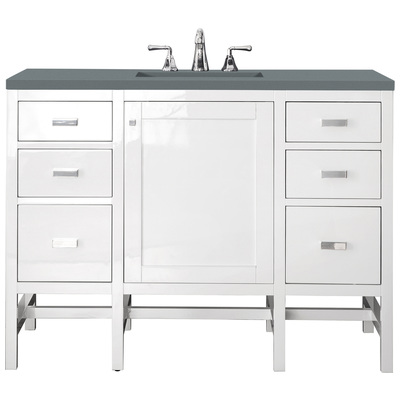 James Martin Bathroom Vanities, Single Sink Vanities, 40-50, Traditional, White, With Top and Sink, Glossy White, Traditional, Transitional, Cala Blue, Yellow Poplar Solids, Plywood Panels and MDF, Vanity, 840108942341, E444-V48-GW-3CBL