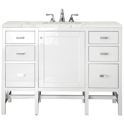 James Martin Bathroom Vanities, Single Sink Vanities, 40-50, Traditional, White, With Top and Sink, Glossy White, Traditional, Transitional, Eternal Jasmine Pearl, Yellow Poplar Solids, Plywood Panels and MDF, Vanity, 840108914454, E444-V48-GW-3EJP